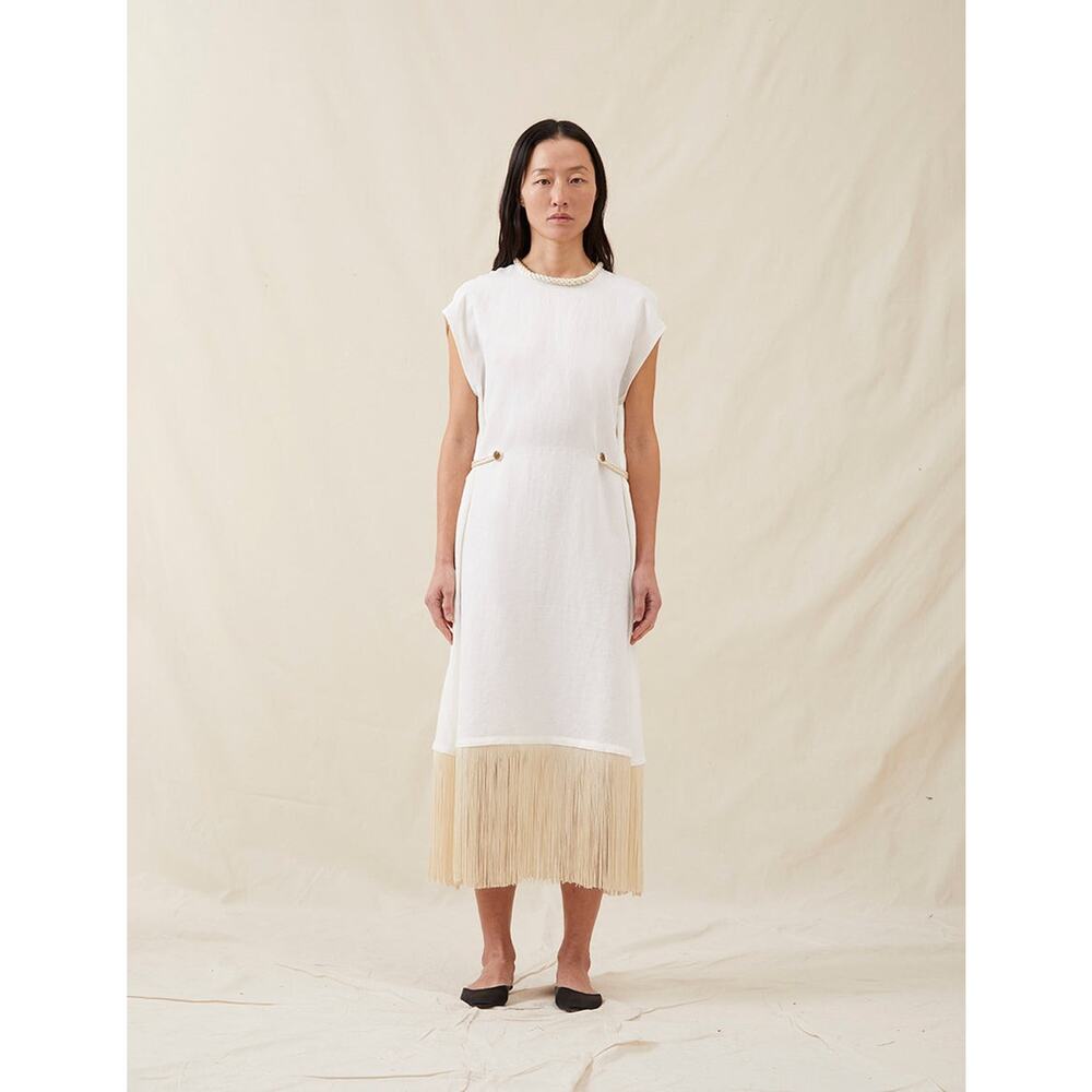 Attersee The Fringe Linen Dress - XS Oyster